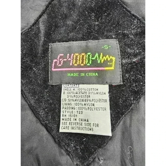 Vtg 80s/90s G-4000 Women's Size S Black Velvet Bomber Jacket with Flower Detail - Picture 3 of 7